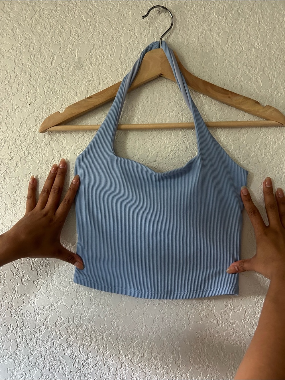 Abercrombie & Fitch Light Blue Ribbed Halter Crop
